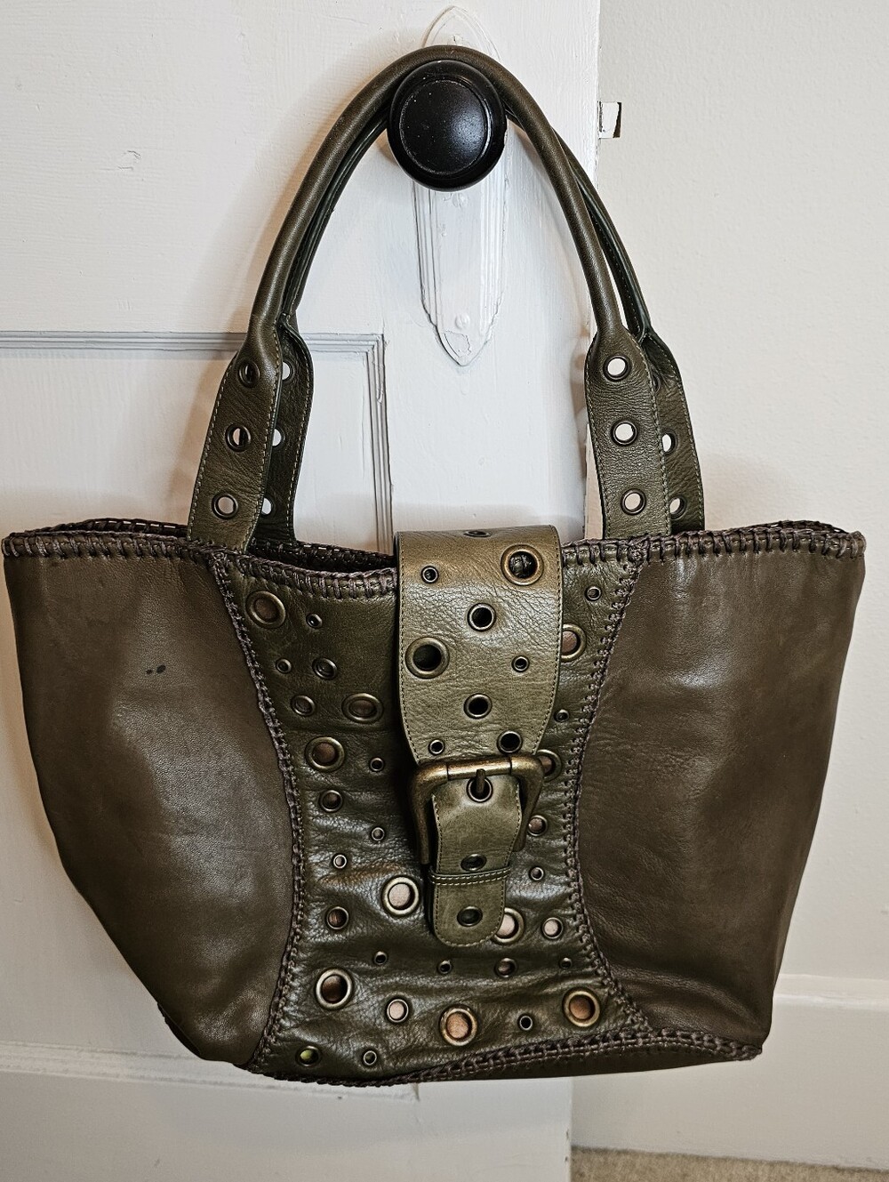 Carlos Falchi Bohemian Soft Green Leather Tote